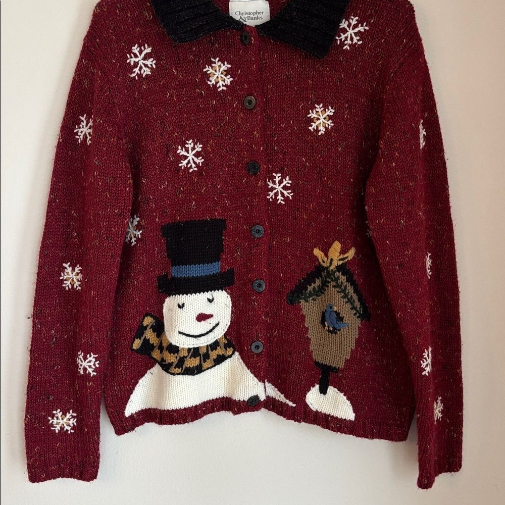 Vintage 2001 Christopher & Banks Festive Hand Embroidered Cardigan Sweater large - Picture 3 of 11